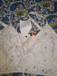 White Mirror Work Crop Top