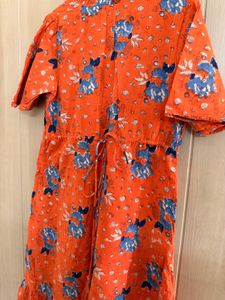 Vibrant Orange Floral Dress