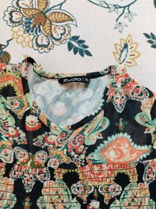 Sheer Paisley Print Long Sleeve Top
