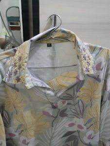 Floral Print Kurta with Embellished Neckline