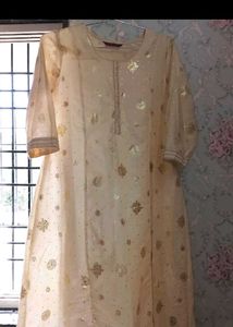 Elegant Beige Kurta with Gold Detail