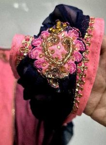Blue and pink lehenga set.