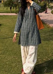 Green Checkered Kurta