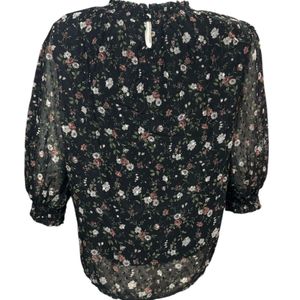 Elegant Floral Mock Neck Blouse