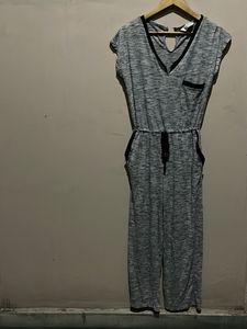 Grey Marl Jumpsuit with Black Trim