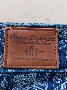 Coral Print Beautiful Blue Jeans