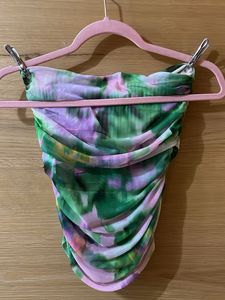 ZARA - Sheer Ruched Floral Print Top