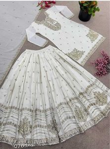 Elegant White &amp; Gold Embroidered Gharara Suit