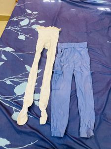 Girls' Blue Pants &amp; White Tights Set