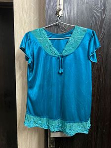 Beautiful Teal Nightgown with Lace Trim