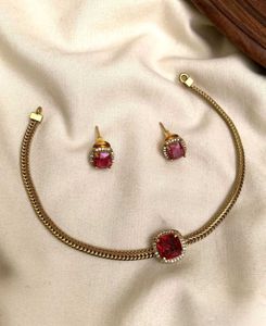 Elegant Ruby Necklace and Earrings Set