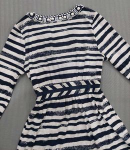 Striped Tunic Top with Embellished Neckline