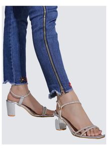 Sparkly Silver Block Heel Sandals