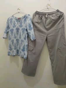 Blue Floral Print Kurta with pants