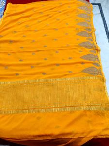 Elegant Orange Pure Chiffon Saree✨