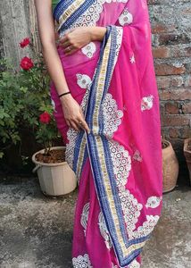 Elegant Pink Saree , diamond work "With 2 Blouse "