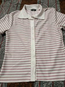Striped Button-Up Polo Top