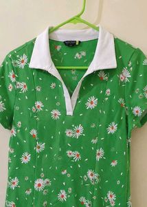 Green Mini Dress in Daisy Print