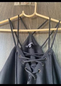 Chic Black Lace-Up Halter Dress