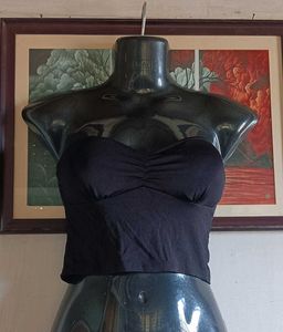 Black Ruched Strapless Crop Top