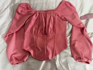 Chic Pink Long Sleeve Corset Top