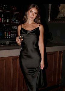 Sleek Black Satin Slip Dress
