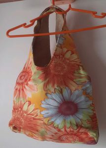 Unused Jute Floral Print Hobo Bag