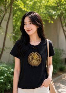 Designer Embroidered Black Pure Cotton Tee