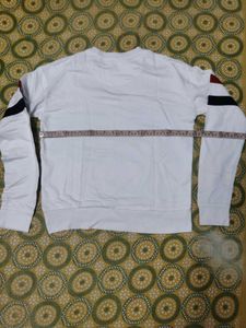 White Sweatshirt with Striped Sleeves