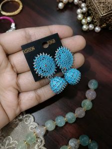 Sky Blue Jhumka Earrings