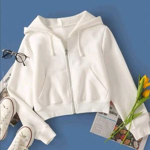 White Zip-Up Hoodie Sweatshirt