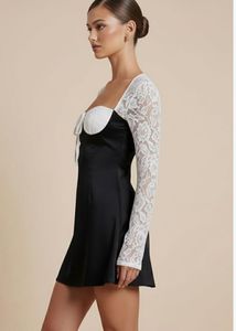 Elegant Black &amp; White Lace Trim Dress
