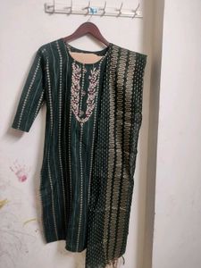 Stylish Dark Green Embroidered Kurta Set