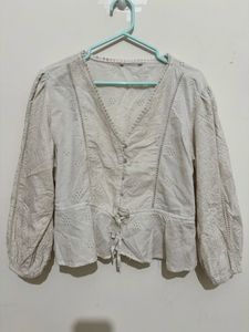 Boho Eyelet Peplum Blouse