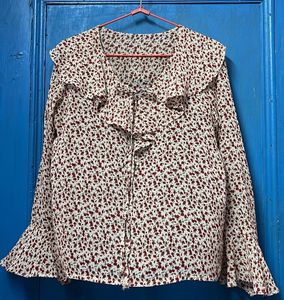Floral Ruffle Neck Long Sleeve Top