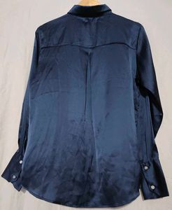 Elegant Navy Blue Satin Shirt