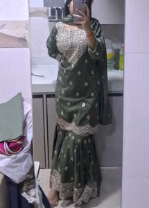 Elegant Olive Kurta Set with Sharara