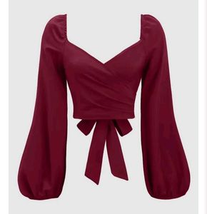 Sweetheart Neck Ballon Sleeve Back Tie Crop Top in