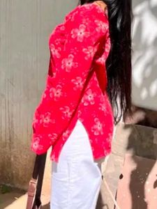 Vibrant Pink Floral Short Kurta