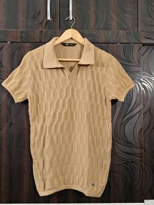 Men's Khaki Brown Knitted Polo Shirt