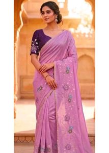 Elegant Lavender Embroidered Saree