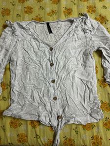 White Button-Up Tie-Front Top