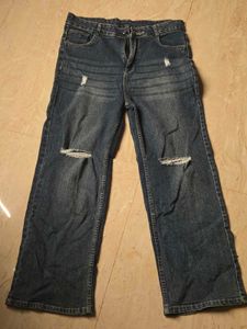 Ripped Blue Wide Leg Jeans