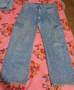 Light Wash Denim Cargo Jeans