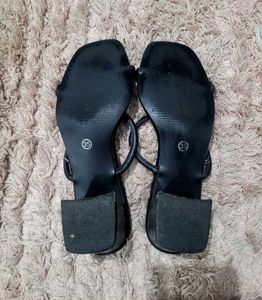 Double Strap Black Block Heels