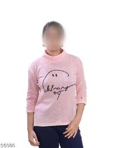 Stylish Pink Graphic Print high neck sweatshirt