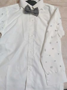 Boys' Grey  White Patterned Shirt