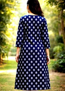 Elegant Navy Blue Printed Kurta