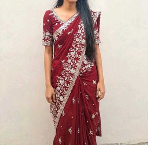 Maroon Embroidered Saree