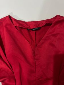 Chic Red V-Neck Flutter Sleeve Mini Dress
